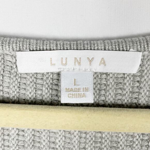 Lunya Cozy Cotton Silk Reversible Pullover Sweater Grey Heather Sz L Ribbed - Picture 7 of 10